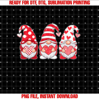 Three Gnomes Holding Heart Valentines Day Women Girls Kids T-shirt