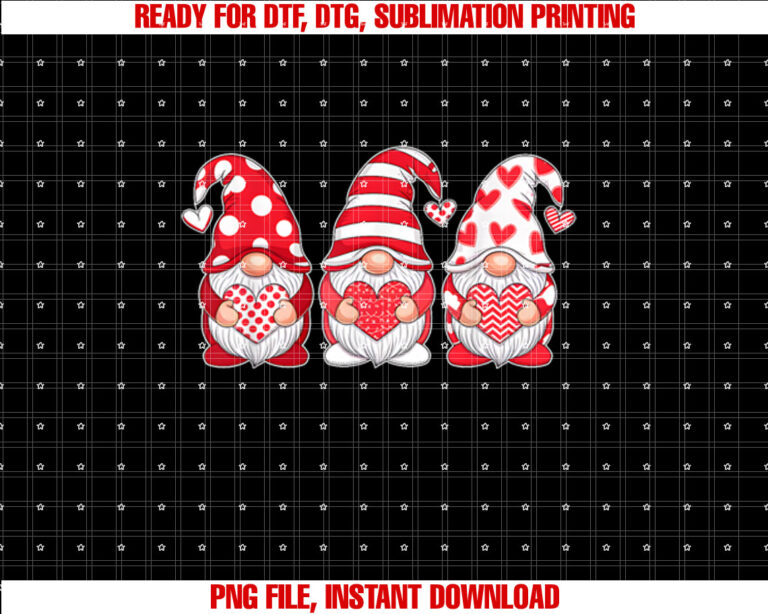 Three Gnomes Holding Heart Valentines Day Women Girls Kids T-shirt