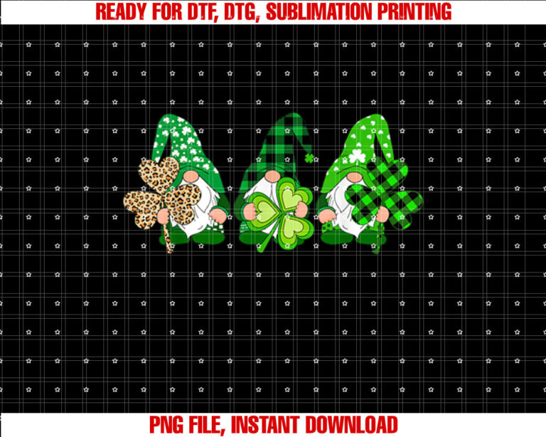 Three Gnomes Holding Shamrock Plaid Leopard St Patricks Day T-shirt