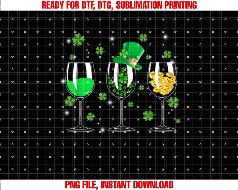 Three Wine Glass St Patricks Day Shamrock Gift Womens Mens T-shirt