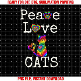 Tie Dye Style Cat Peace Love Cats Tie Dyed Style Kitty T-shirt