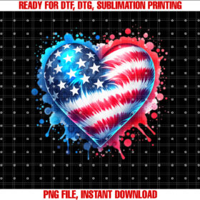 Tie Dye Heart Usa Flag Colors Blue Red White 4th of July T-shirt