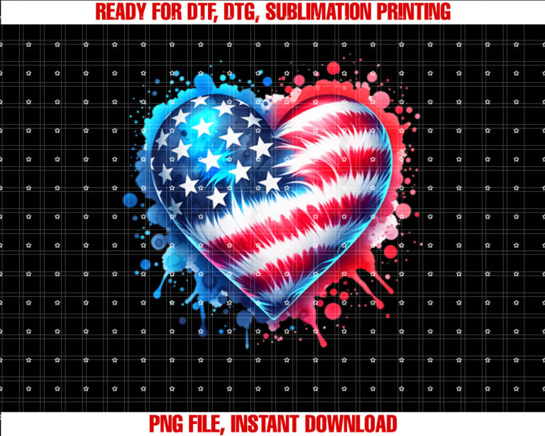 Tie dye Heart USA Flag Colors Blue Red white 4th Of July T-shirt