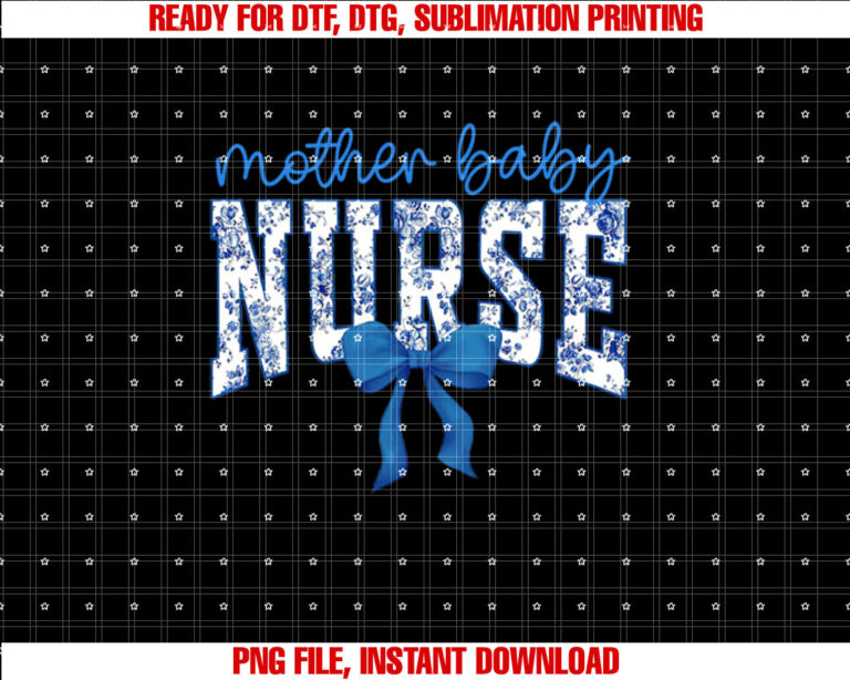 Toile Nurse Bow Blue Coquette Mother Baby Nurse Crew Floral T-shirt