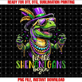 Trex Dinosaur Mardi Gras Costume Let the Shenanigans Begin T-shirt