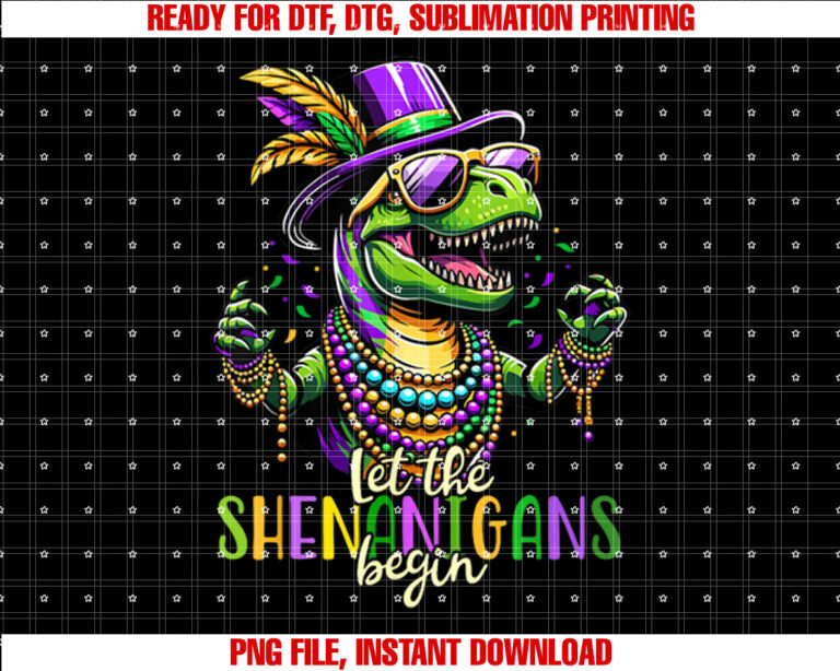 Trex Dinosaur Mardi Gras Costume Let The Shenanigans Begin T-shirt
