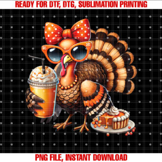 Turkey Drinking Coffee Bow Thanksgiving Womens Turkey Day T-shirt