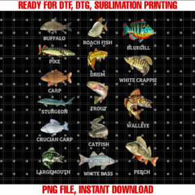 Types of Freshwater Fish Species Fishing Fisherman Anglers T-shirt