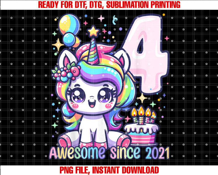 Unicorn 4th Birthday 4 Year Old Unicorn Party Girls Outfit T-shirt