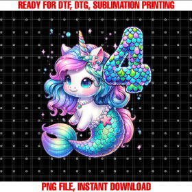Unicorn Mermaid 4th Birthday 4 Year Old Party Girls Outfit T-shirt