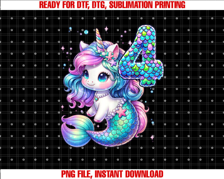 Unicorn Mermaid 4th Birthday 4 Year Old Party Girls Outfit T-shirt