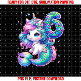 Unicorn Mermaid 6th Birthday 6 Year Old Party Girls Outfit T-shirt