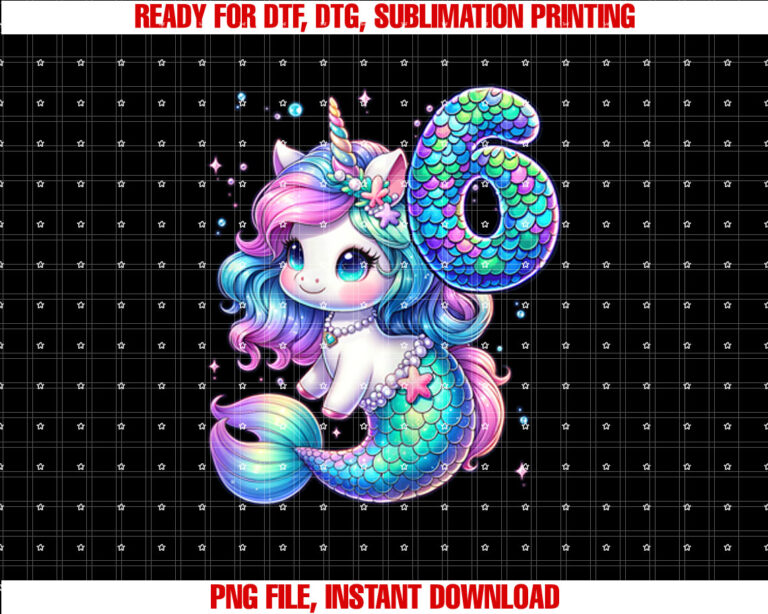 Unicorn Mermaid 6th Birthday 6 Year Old Party Girls Outfit T-shirt