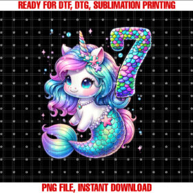 Unicorn Mermaid 7th Birthday 7 Year Old Party Girls Outfit T-shirt
