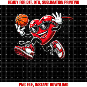 Valentine Heart Dunking Basketball Boys Girls Valentines Day T-shirt