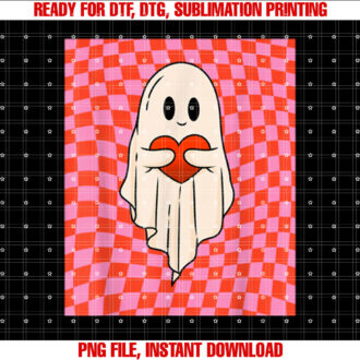 Valentine Retro Ghost Hugging Heart Checkerboard Pink Red T-shirt