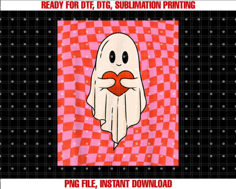 Valentine Retro Ghost Hugging Heart Checkerboard Pink Red T-shirt