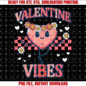 Valentine Vibes Heart Peace Retro Groovy Women Girls Kids T-shirt