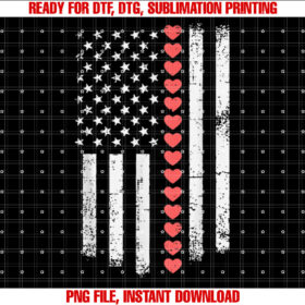 Valentines Day America Flag Hearts Patriotic Men Women Kids T-shirt