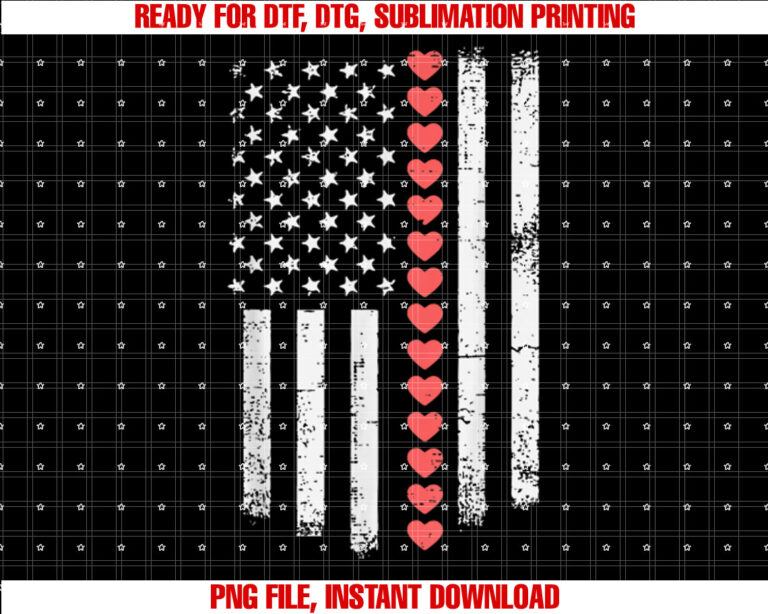 Valentines Day America Flag Hearts Patriotic Men Women Kids T-shirt
