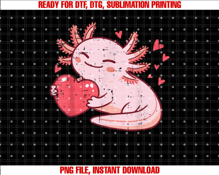 Valentines Day Axolotl Heart Cute Boys Girls Kids Women Men T-shirt