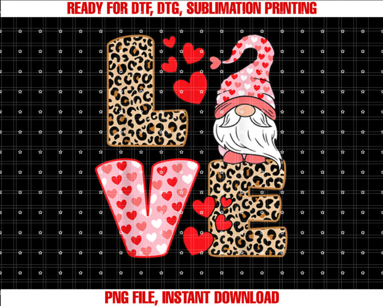 Valentines Day Cute Love Heart Gnome Leopard Cheetah Print T-shirt
