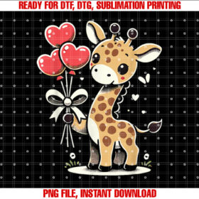 Valentines Day Giraffe With Heart Balloons Giraffe Valentine T-shirt