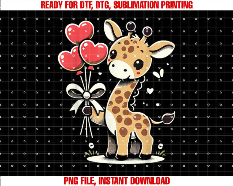 Valentines Day Giraffe With Heart Balloons Giraffe Valentine T-shirt