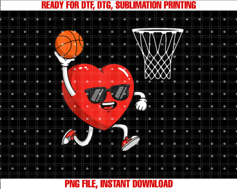 Valentines Day Heart Playing Basketball Men Boys Girls Kids T-shirt
