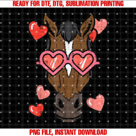 Valentines Day Horse Face Hearts Women Girls Kids Toddler T-shirt