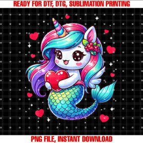 Valentines Day Mermicorn Unicorn Mermaid Heart Girls Kids T-shirt