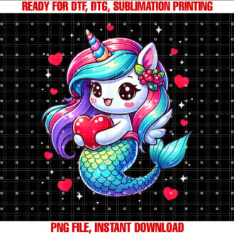 Valentines Day Mermicorn Unicorn Mermaid Heart Girls Kids T-shirt