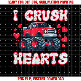 Valentines Day Monster Truck Crush Hearts Toddler Boys Kids T-shirt