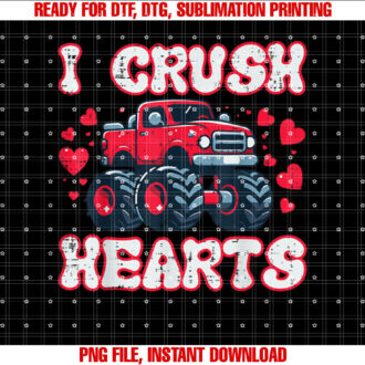 Valentines Day Monster Truck Crush Hearts Toddler Boys Kids T-shirt
