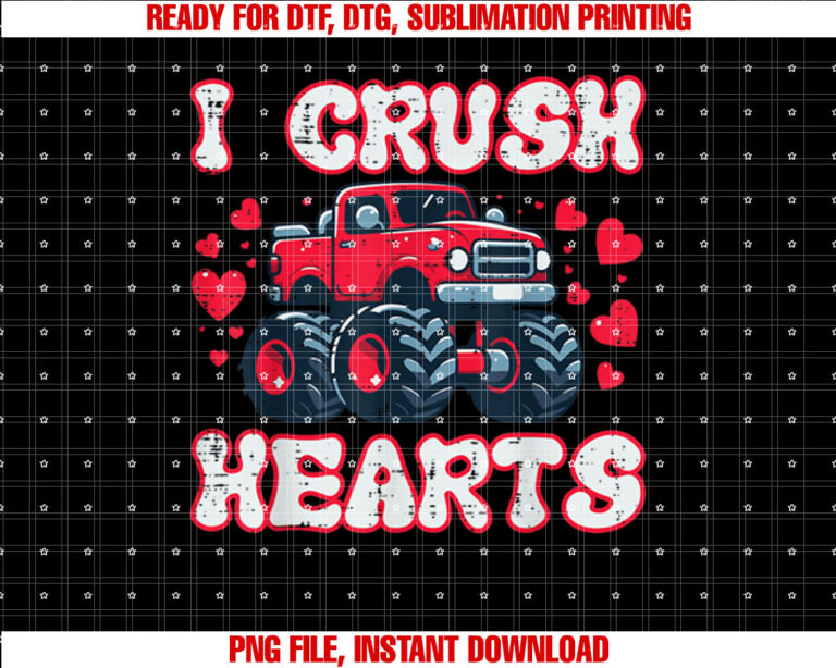 Valentines Day Monster Truck Crush Hearts Toddler Boys Kids T-shirt