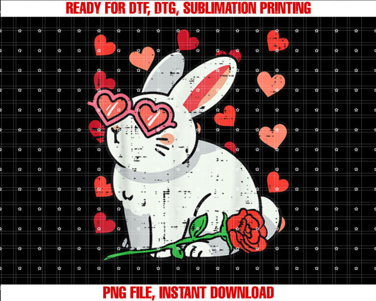 Valentines Day Rabbit Hearts Cute Bunny Girls Kids Women T-shirt