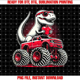 Valentines Day T Rex Riding Monster Truck Funny Boys T-shirt