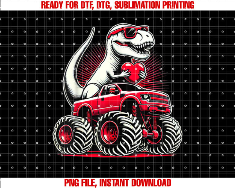 Valentines Day T Rex Riding Monster Truck Funny Boys T-shirt