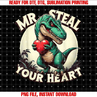 Valentines Day Tee For Boys Kids Mr Steal Your Heart TRex T-shirt