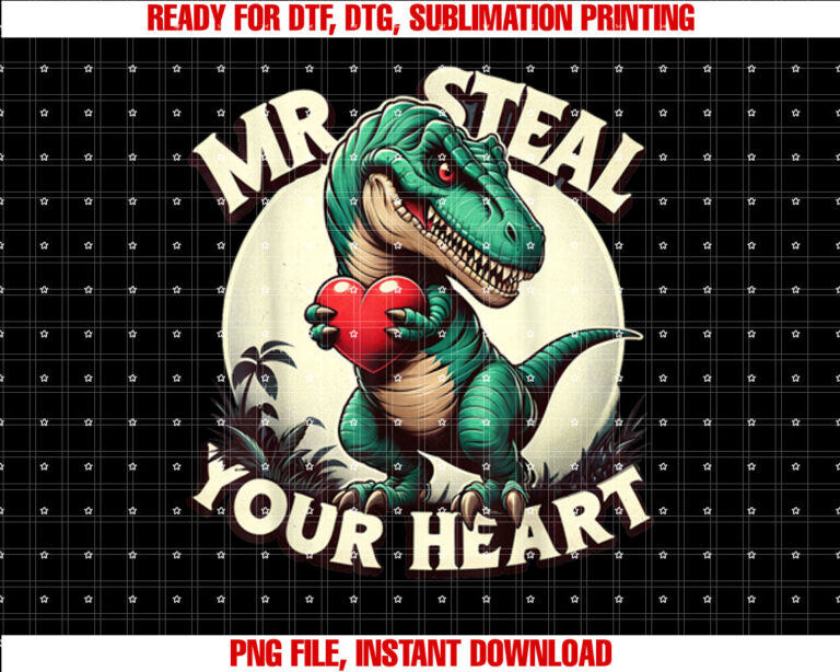 Valentines Day Tee For Boys Kids Mr Steal Your Heart TRex T-shirt