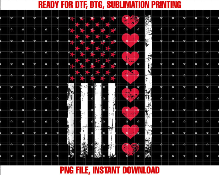 Valentines Day US flag hearts T-shirt