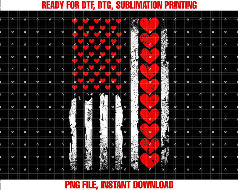 Valentines Day Vintage America Flag Hearts Mens Boys Girls T-shirt