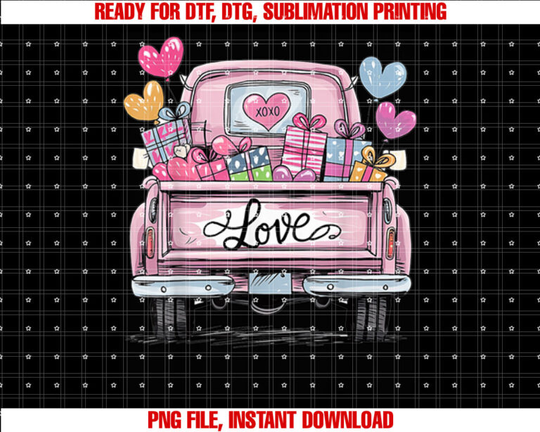 Valentines Day XOXO Love Pickup Truck Pink Hearts Gifts T-shirt