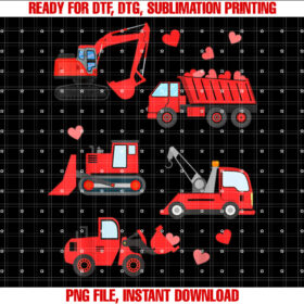 Valentines Day Boys Kids Toddler Construction Truck Hearts T-shirt
