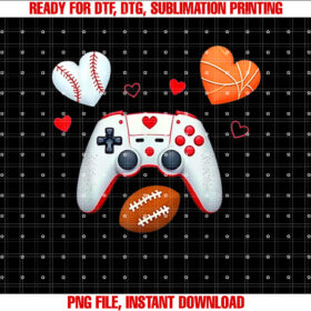 Valentines Day Boys Men Hearts Gaming Basketball Baseball T-shirt