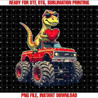 Valentines day Dinosaur Monster Truck with Heart Boys girls T-shirt