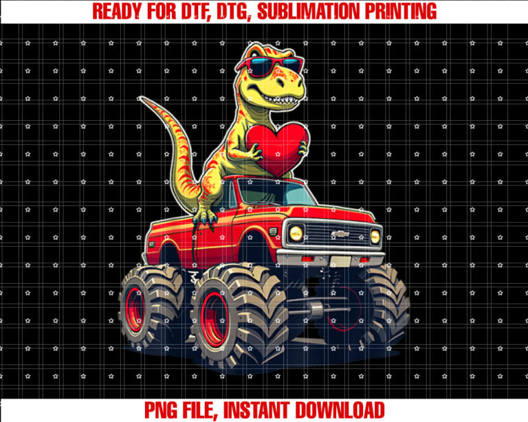 Valentines day Dinosaur Monster Truck with Heart Boys girls T-shirt