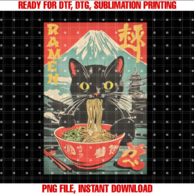 Vintage Funny Cat Ramen Anime Cat Japanese Graphic T-shirt