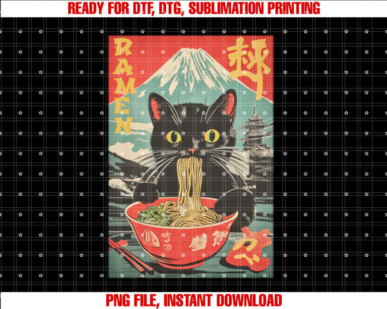 Vintage Funny Cat Ramen Anime Cat Japanese Graphic T-shirt