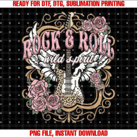 Vintage Rock N Roll Wild Spirit Lets Rock Guitar Floral T-shirt